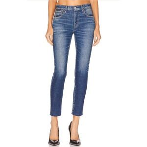 Moussy Vintage Warren Jeans Blue Skinny Crop Frayed Raw Hem Faded Denim Size 29
